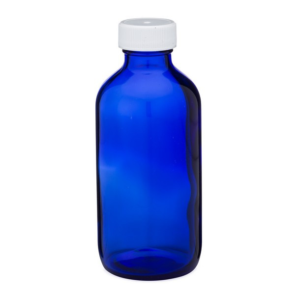 4 oz Cobalt Blue Glass Boston Round Bottles (White PP Cap) - CB4W-24