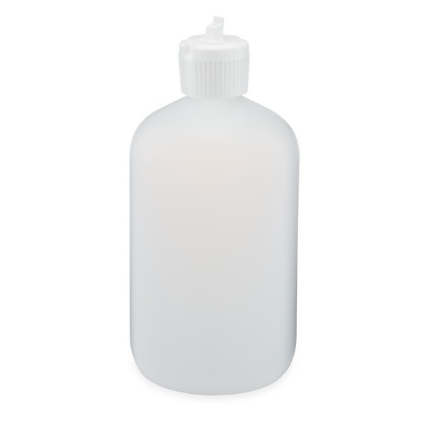 16 oz Natural HDPE Plastic Boston Round Bottle &amp; White Flip-Top Lid - PN16