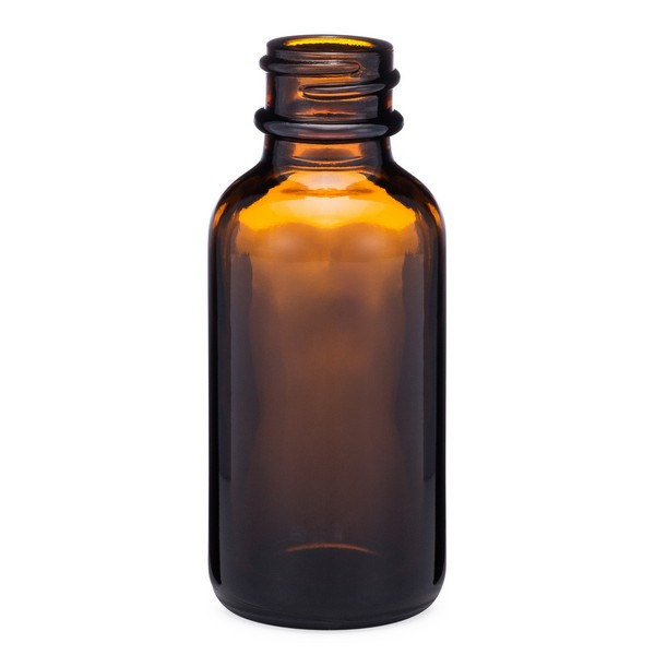 1 oz Amber Boston Round Glass Bottles (Cap Not Included) - 4699B03-BABR