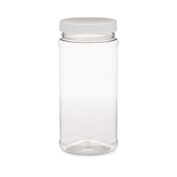 16 oz Clear PET Plastic General Purpose Jars (White PP Caps) - 34317