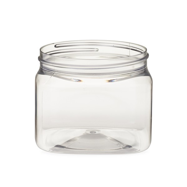 16 oz Clear PET Plastic Square Designer Jars (Cap Not Included) - 2846B07-BCLR