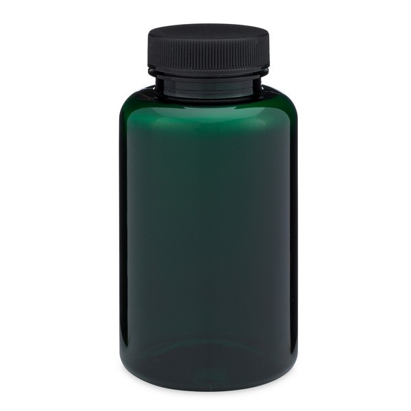 6.7 oz Green PET Plastic Wide Mouth Packer Bottles (Black Screw Top Cap) - 3369B05GRN