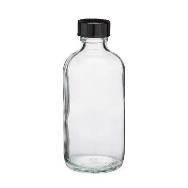 4 oz Clear Glass Boston Round Bottles (Black Phenolic Cap) - 4699B07CLR
