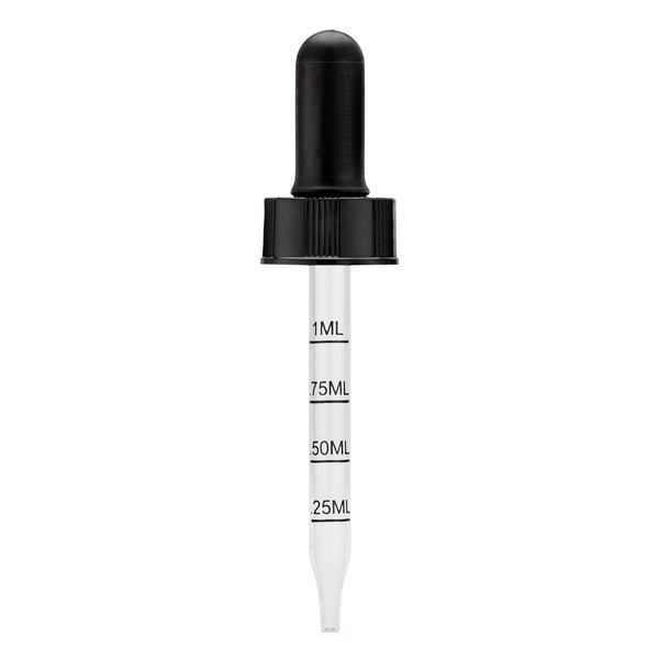 20-400 Black PP Plastic Graduated Dropper Cap with Glass Pipette - X775GRAD