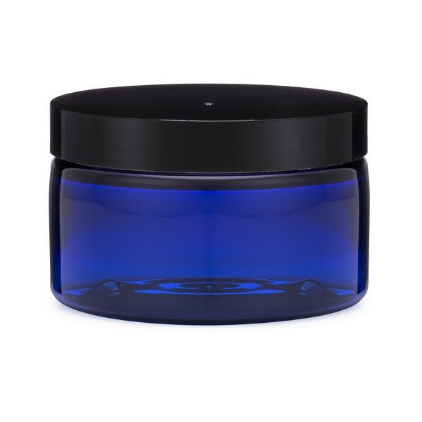 4 oz Blue PET Plastic Straight Sided Jar (Black Cap) - HWBLU4B