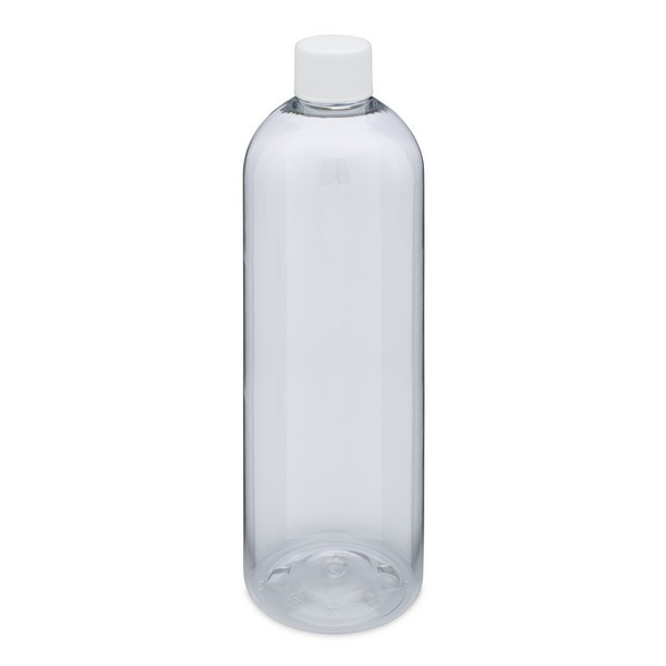 16 oz Clear PET Plastic Narrow Mouth Bullet Bottles (White Screw Top Cap) - 3450B51CLR