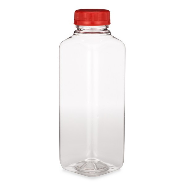 16 oz Clear PET Arched Square Beverage Bottles (Red Tamper-Evident Cap) - 37618
