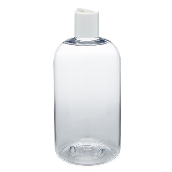 16 oz Clear PET Boston Round &amp; White Disc Lid - P-BC16DISCW
