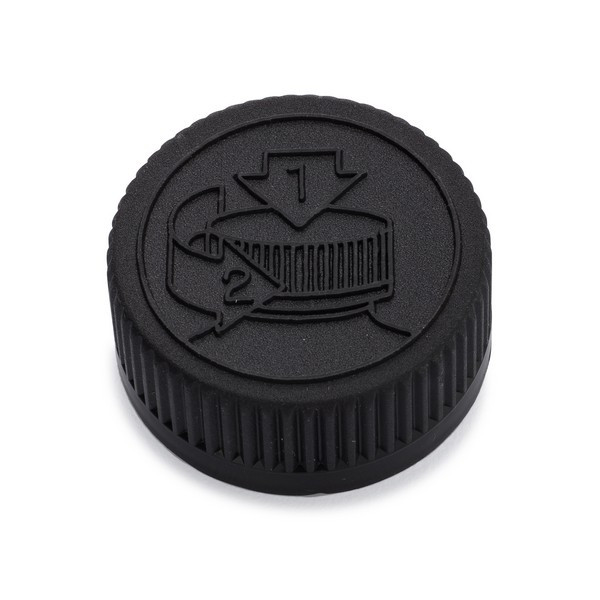 33-400 Black PP Plastic Child-Resistant Capable Screw Top Caps with Pulp &amp; Vinyl Liner - 8634C09