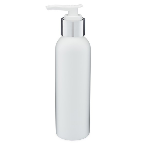4 oz White HDPE Plastic Bullet Bottle (Silver Lotion Pump) - WP4PS