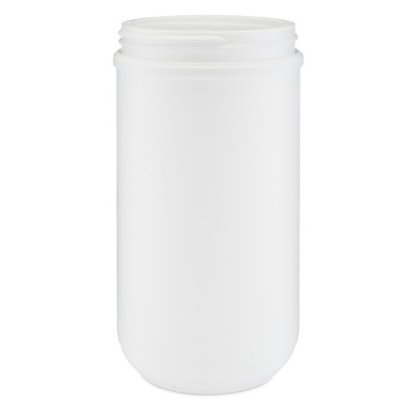 32 oz White HDPE Straight Sided Jars with Label Panel (Cap Not Included) - 3302B12-B