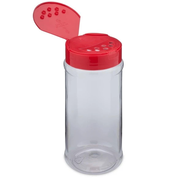 16 oz Clear PET Plastic Spice Jars (Red Flip &amp; Sift Cap) - 2310B27RED