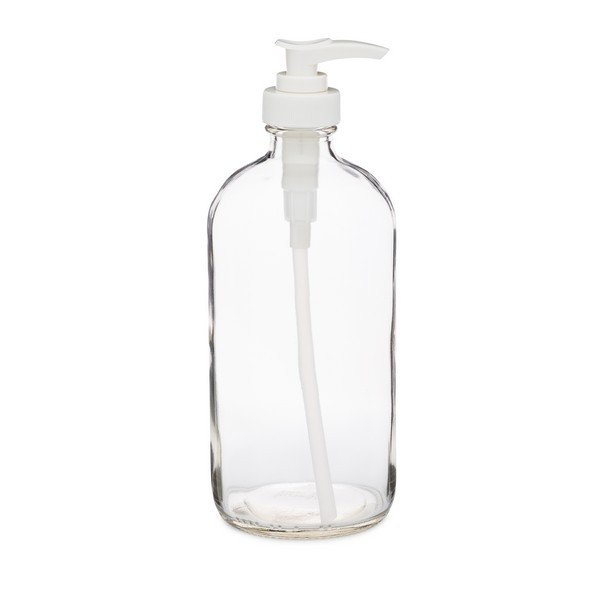 16 oz Clear Glass Boston Round Bottles (White Lotion Pump) - 4770B71WHT