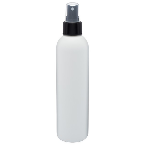 8 oz White HDPE Plastic Bullet Bottle (Black Fine Mist Sprayer) - WP8AB