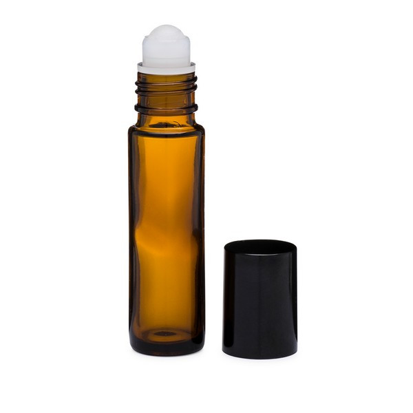 2.7 Dram (10 ml) Amber Glass Round Vials (Black PP Roller Cap) - 3123B49
