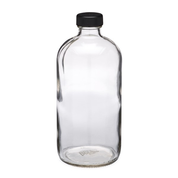 16 oz Clear Glass Boston Round Bottles (Black PP Cap) - BC16