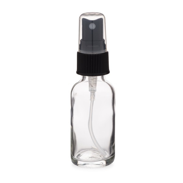 1 oz Clear Glass Boston Round Bottles (Black Fine Mist Sprayer) - BC1AB-48