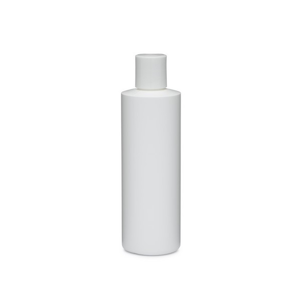 8 oz White HDPE Plastic Cylinder Bottles (White Disc Top Cap) - 3560B53WHT