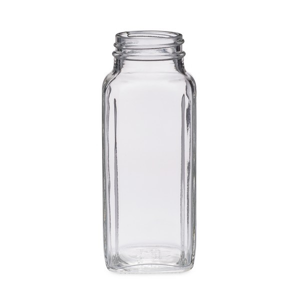 8 oz Clear Glass French Square Bottles (Cap Not Included) - 4225B09-B