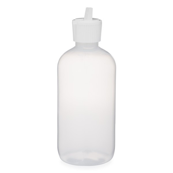 8 oz Natural LDPE Plastic Boston Round Bottles (White Pivot Spout Cap) - PN9