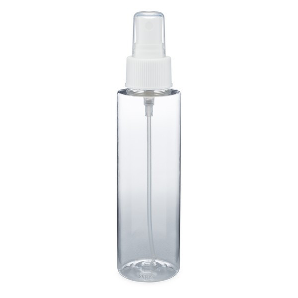 4 oz Clear PET Cylinder Round Bottle &amp; White Fine Mist Sprayer - PC4AW