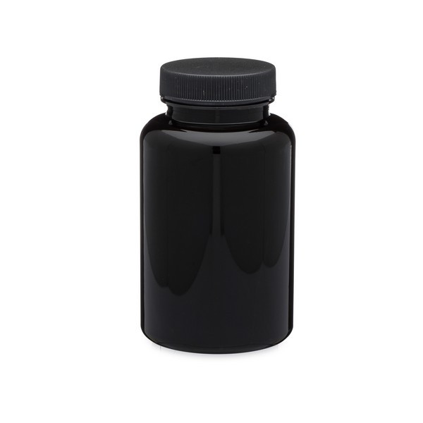 8.5 oz Dark Amber PET Plastic Wide Mouth Packer Bottles (Black Screw Top Cap) - 3369B07ABR