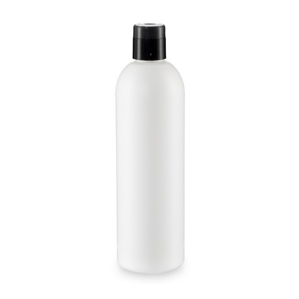 12 oz White HDPE Plastic Bullet Bottles (Black Disc Top Cap) - 3572B32