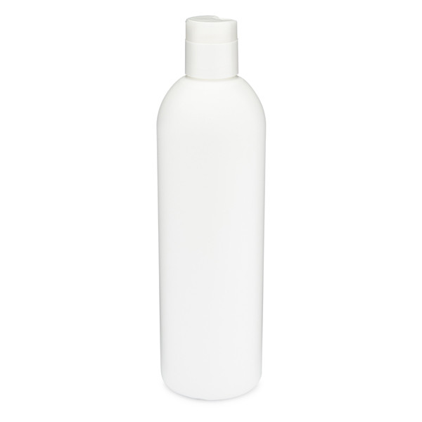 12 oz White HDPE Plastic Bullet Bottles with Locking Disc Top Cap - 3572B30