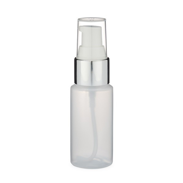 1 oz Natural LDPE Plastic Cylinder Round Bottle &amp; Silver Treatment Pump - CR1TPS