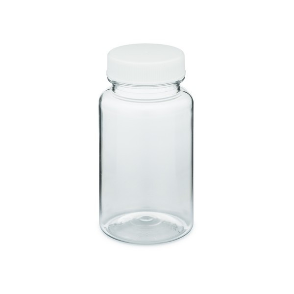 4 oz Clear PET Plastic Wide Mouth Packer Bottles (White Screw Top Cap) - 3369B03CLR
