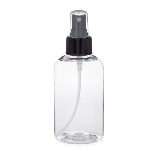 6 oz Clear PET Boston Round &amp; Black Fine Mist Sprayer - P-BC6AB