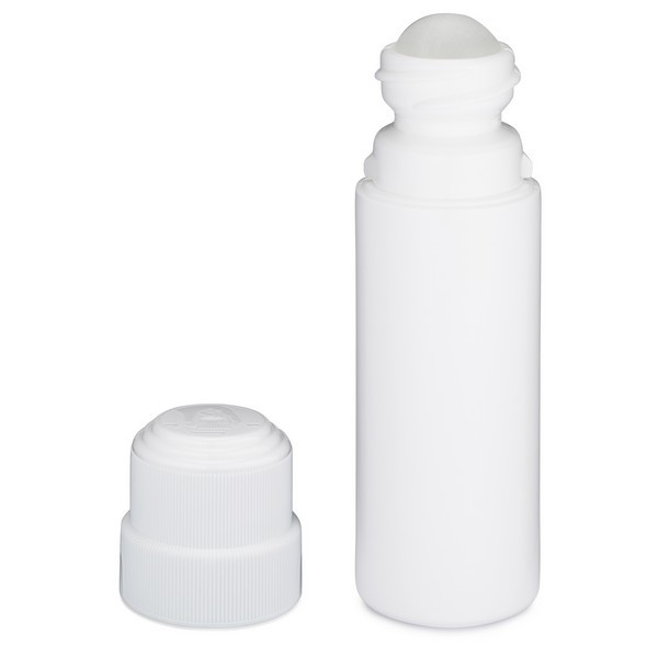 3 oz White HDPE Plastic Child-Resistant Capable Roll-On Bottle with Cap - 1123B03