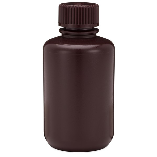 Thermo Scientific Nalgene 4 oz Amber HDPE Plastic Narrow Mouth Leakproof Bottles - 312085-4