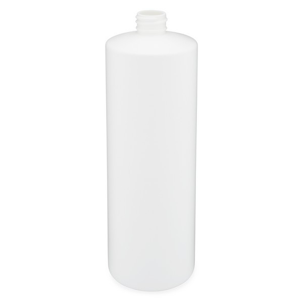 32 oz White HDPE Plastic Cylinder Bottles (Cap Not Included) - 3560B25-BWHT