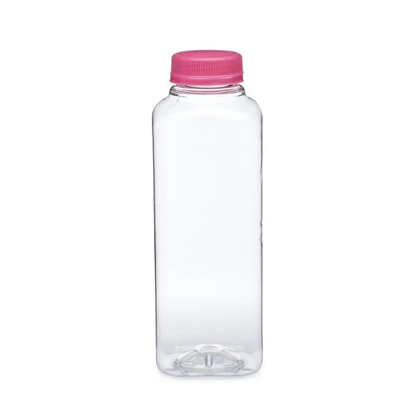 16 oz Clear PET Arched Plastic Square Beverage Bottles (Pink Tamper-Evident Cap) - 37618PNK