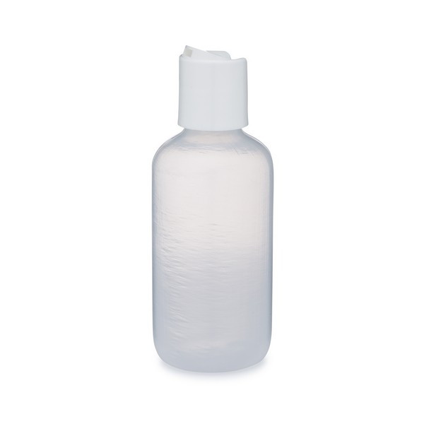 4 oz Natural LDPE Plastic Boston Round Bottle &amp; White Disc Lid - PN4DISCW