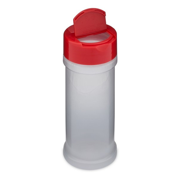 5.5 oz Natural PP Plastic Spice Jars (Red Spoon &amp; Sift Cap) - 2302B58
