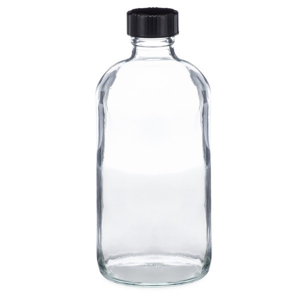 8 oz Clear Glass Boston Round Bottles (Black Phenolic Cap) - 4699B09CLR