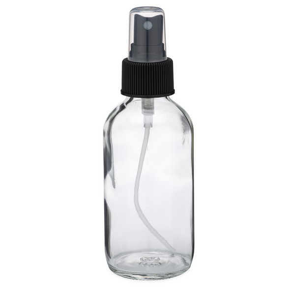 4 oz Clear Glass Boston Round Bottles (Black Fine Mist Sprayer) - BC424AB-24