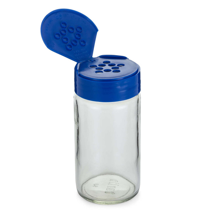 4 oz Clear Glass Paragon Spice Jars (Blue Flip &amp; Sift Spice Cap) - 5023B81BLU