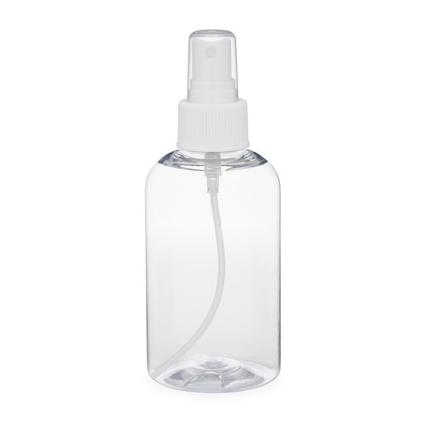 6 oz Clear PET Boston Round &amp; White Fine Mist Sprayer - P-BC6AW