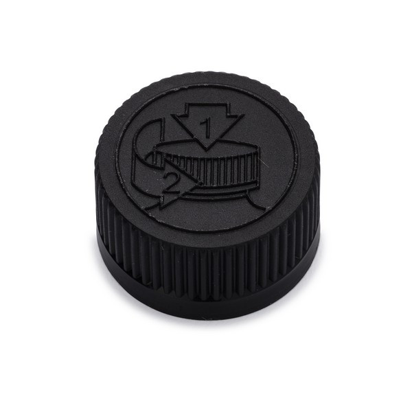 24-400 Black PP Plastic Child-Resistant Capable Screw Top Caps with Pulp &amp; Vinyl Liner - 8634C05