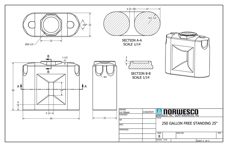 250 Gallon Doorway Water Tank - White (25" x 54")