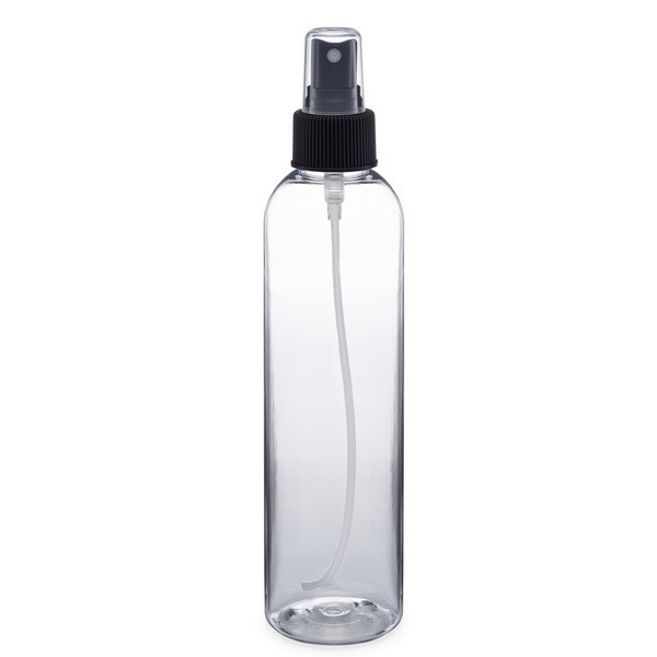 8 oz Clear PET Bullet Bottle &amp; Black Fine Mist Sprayer - PR8AB