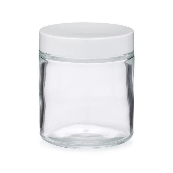 4 oz Clear Glass Straight Sided Jar (White PP Cap) - CS4