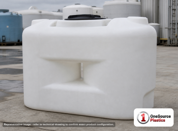 250 Gallon Doorway Water Tank - White (29" x 44"). 250 gallon capacity; Polyethylene; White; 44" H x 29" W x 62" L