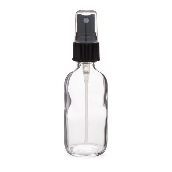 2 oz Clear Glass Boston Round Bottles (Black Fine Mist Sprayer) - BC2AB-24
