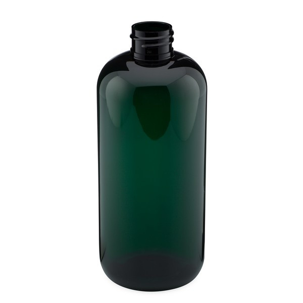 16 oz Green PET Plastic Boston Round Bottles (Cap Not Included) - 3371B11-BGRN