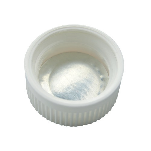 20-400 White PP Plastic Child-Resistant Capable Screw Top Caps with Heat Induction Foil Liner - 8635C01