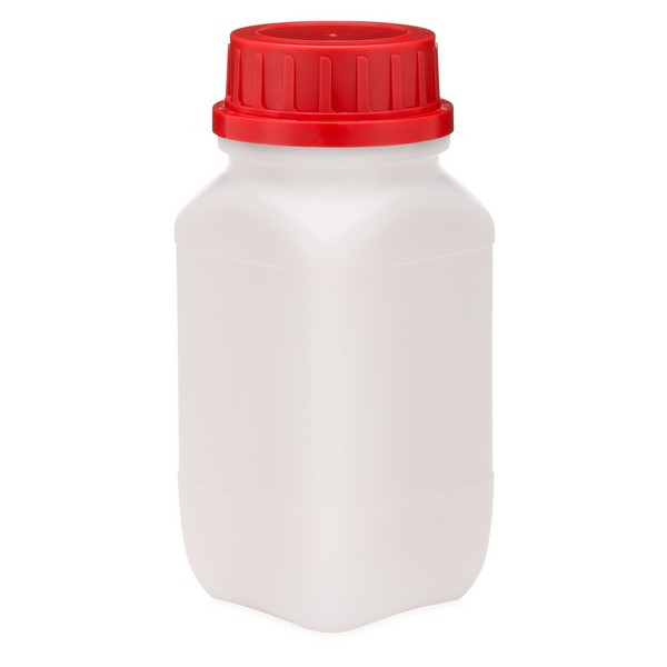 17 oz Natural HDPE Plastic Kautex Wide Mouth UN-Rated Leakproof Bottles (Red Tamper-Evident Cap) - 3211B08